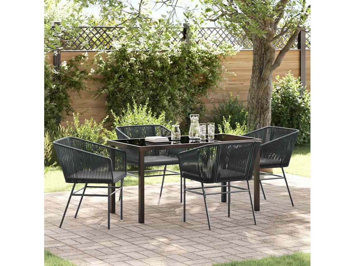 Vidaxl Conjunto De Jantar Para Jardim 5 Unid. Preto Aço Revestido A Pó