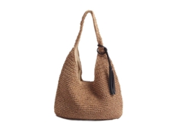 2026 bolso de Paja Grande Suave Tejido a Mano Con Borlas Negras Bohemio Mango de Paja Tote Verano Retro