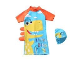 Traje de Banho Uv Menino Azul Dinossauro com Manga Curta