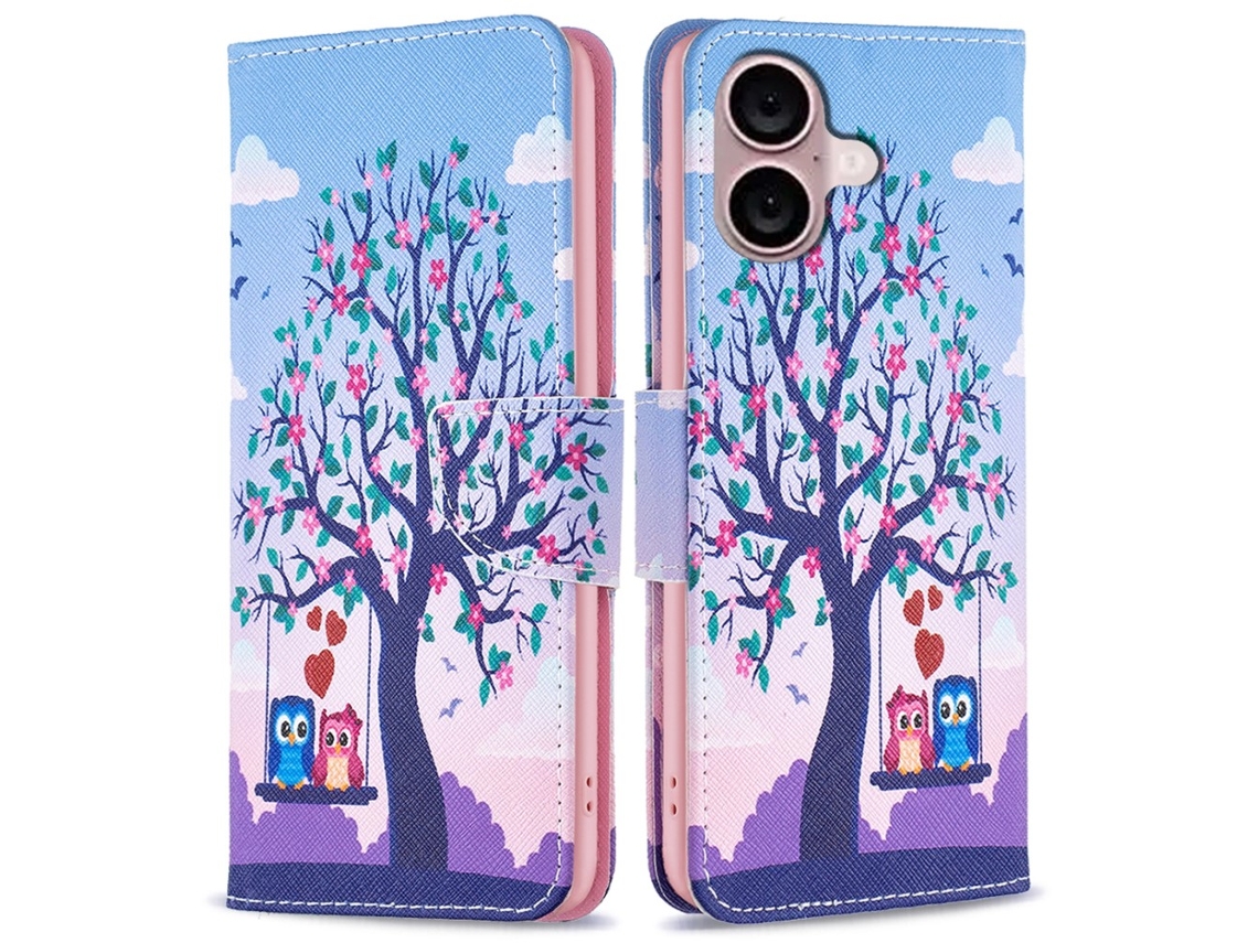 Capa Em Couro Pu Com Suporte Para Apple Iphone 16 Plus - Duas Corujas