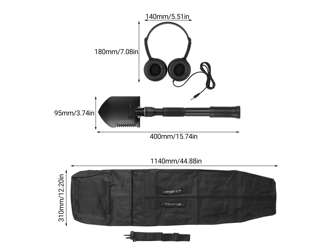 Acessórios para detector de metal YURU: fones de ouvido, pá dobrável e mochila para escavação na praia