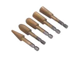 Conjunto de 5 brocas rotativas de aço rápido com encaixe hexagonal para plástico e pedra.