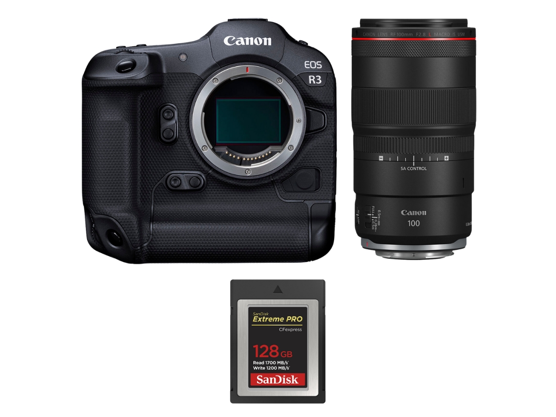Eos R3 + Rf 100mm F/2.8 L Macro Is Usm + 1 Sandisk 128gb Extreme Pro Cfexpress Type B + Ebook “20 Dicas para Fotos Que Impressionam” CANON