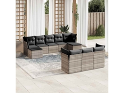 Vidaxl 10 Pcs Conj. Sofás Jardim Com Almofadões Vime Pe Cinzento-claro