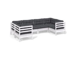 Conjunto de 6 Lounge de Jardim com Almofadões Pinho Branco MAISON EXCLUSIVE