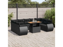 Vidaxl 10 Pcs Conjunto Sofás De Jardim C/ Almofadões Vime Pe Preto