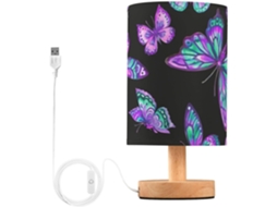 Abajur De Cabeceira Mnsruu Com Borboleta Roxa E Detalhes Em Preto, Em Led, Para Mesa De Cabeceira Ou Sala Estar, Com