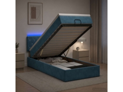 Vidaxl Cama Ottoman Com Colchão E Led Azul Escuro 90 X 200 Cm Veludo
