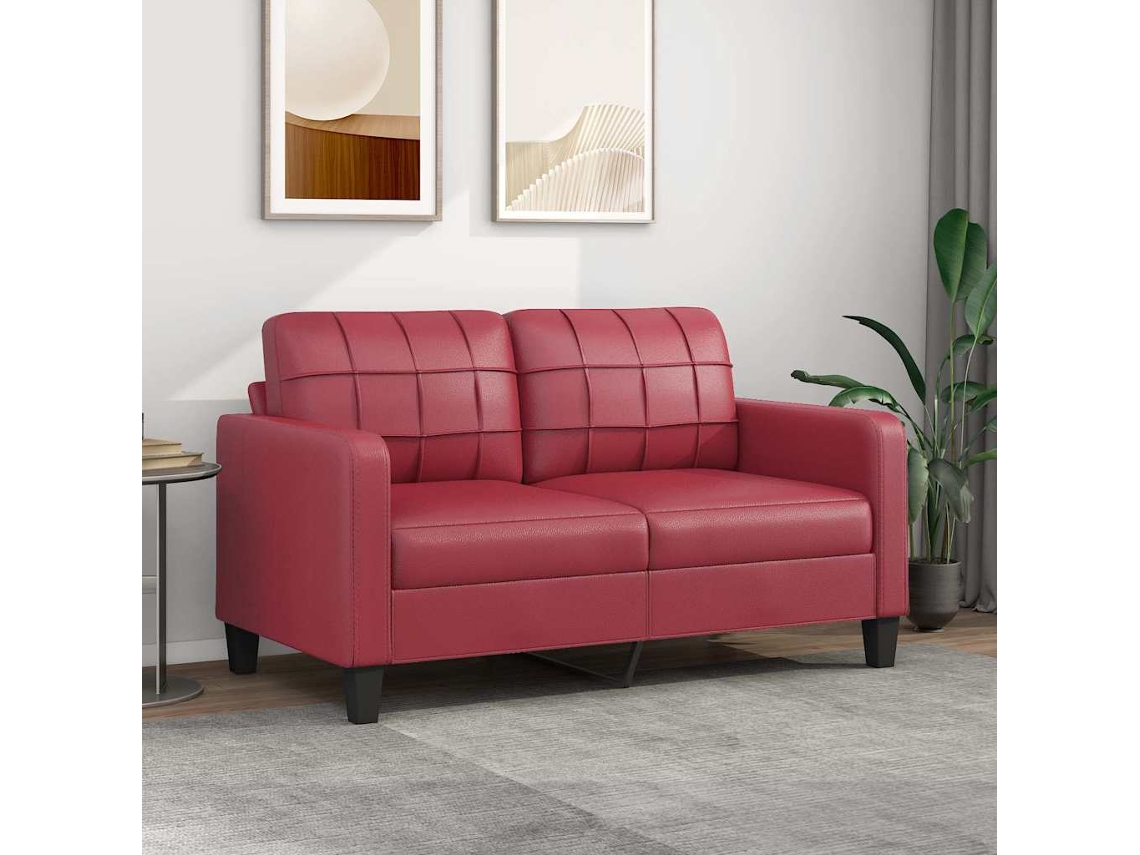 Vidaxl Sofá De 2 Lugares 140 Cm Couro Artificial Vermelho Tinto