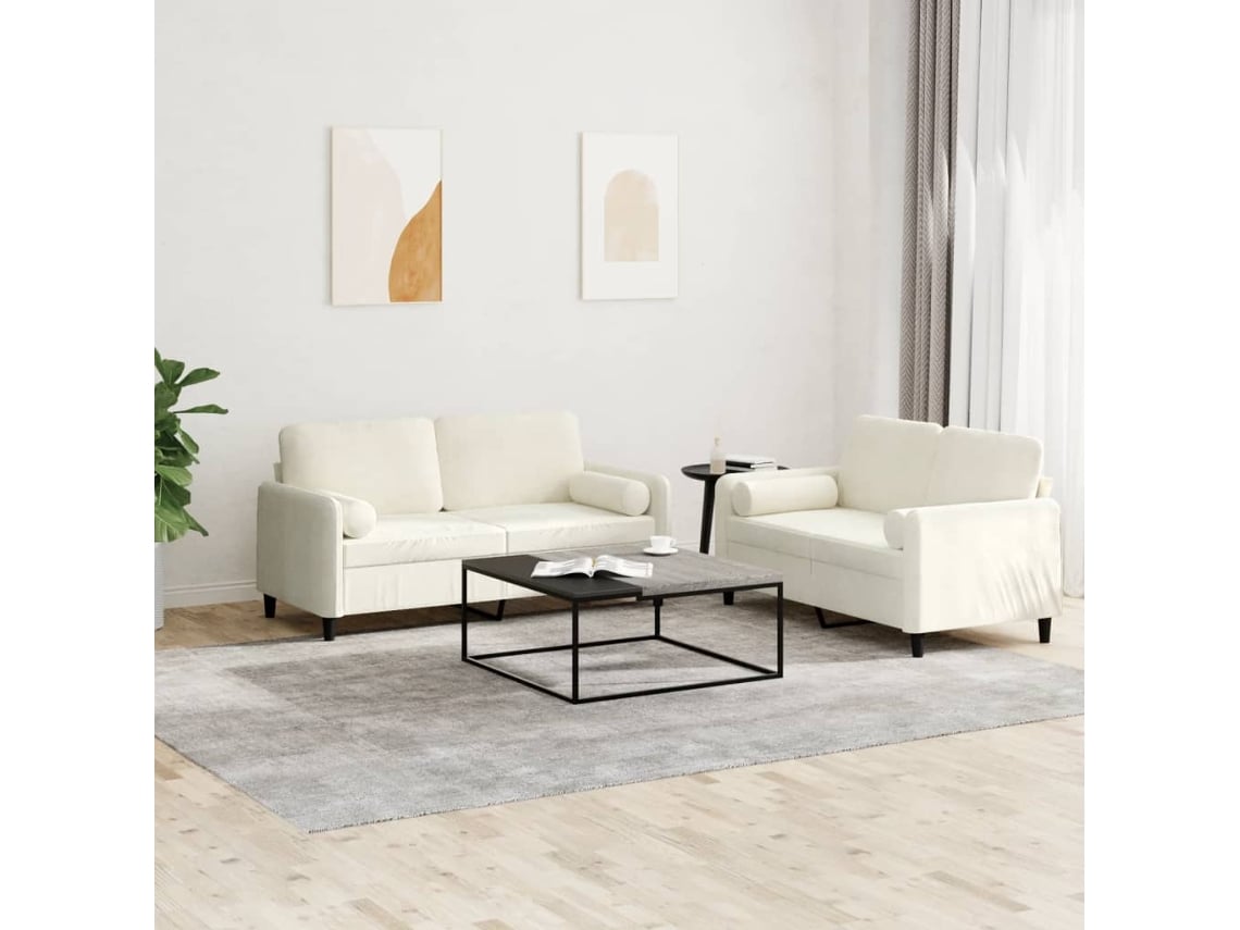 2 Pcs Conjunto De Sofás Com Almofadas Veludo Cor Creme