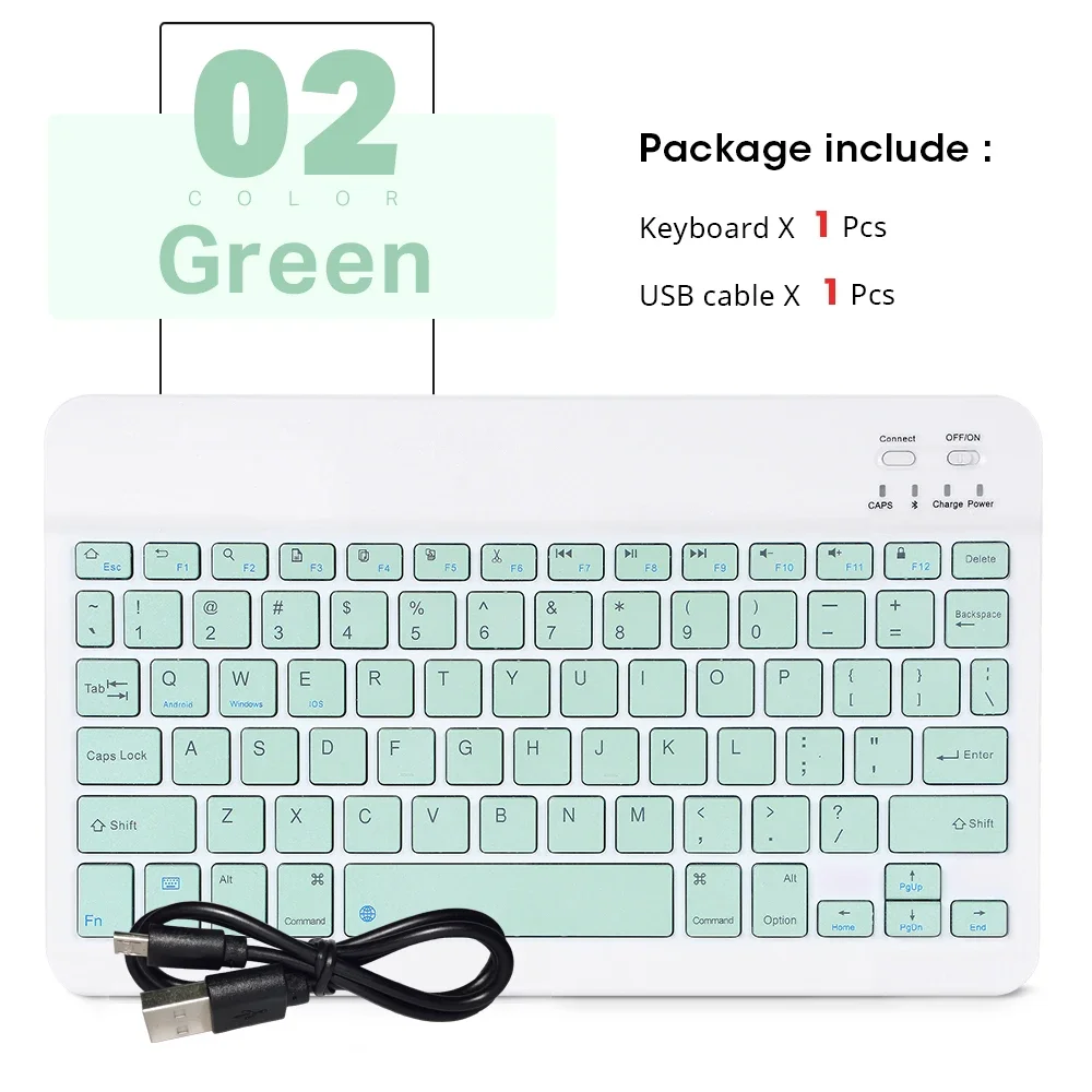 Teclado Sem Fio Verde Claro de 10 Polegadas e Conjunto de Teclado para Dispositivos Ios e Android MDUG (tailandês e Inglês)