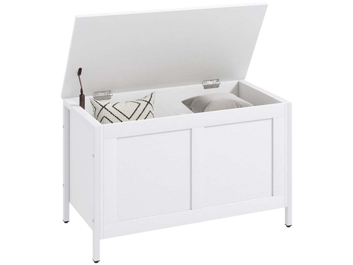 Baú de Armazenamento Melamina de Madeira e Aço Cor Branco 80x40x50 cm Homcom