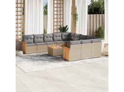 Vidaxl 12 Pcs Conjunto De Sofás P/ Jardim Com Almofadões Vime Pe Bege