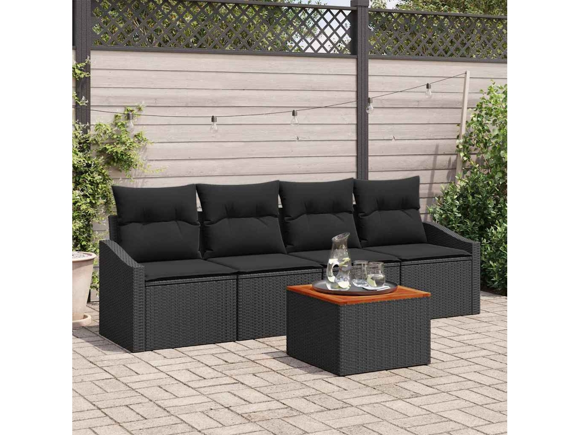 Vidaxl Conjunto De Sofá De Jardim 5 Unid. Preto Vime Pe