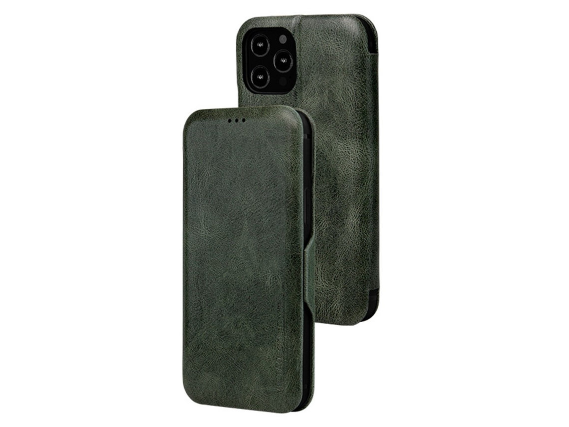 Capa Inch Para Iphone 13 Pro Max Pele Sintética Anti-choque Anti-riscos Com Porta-cartões Verde