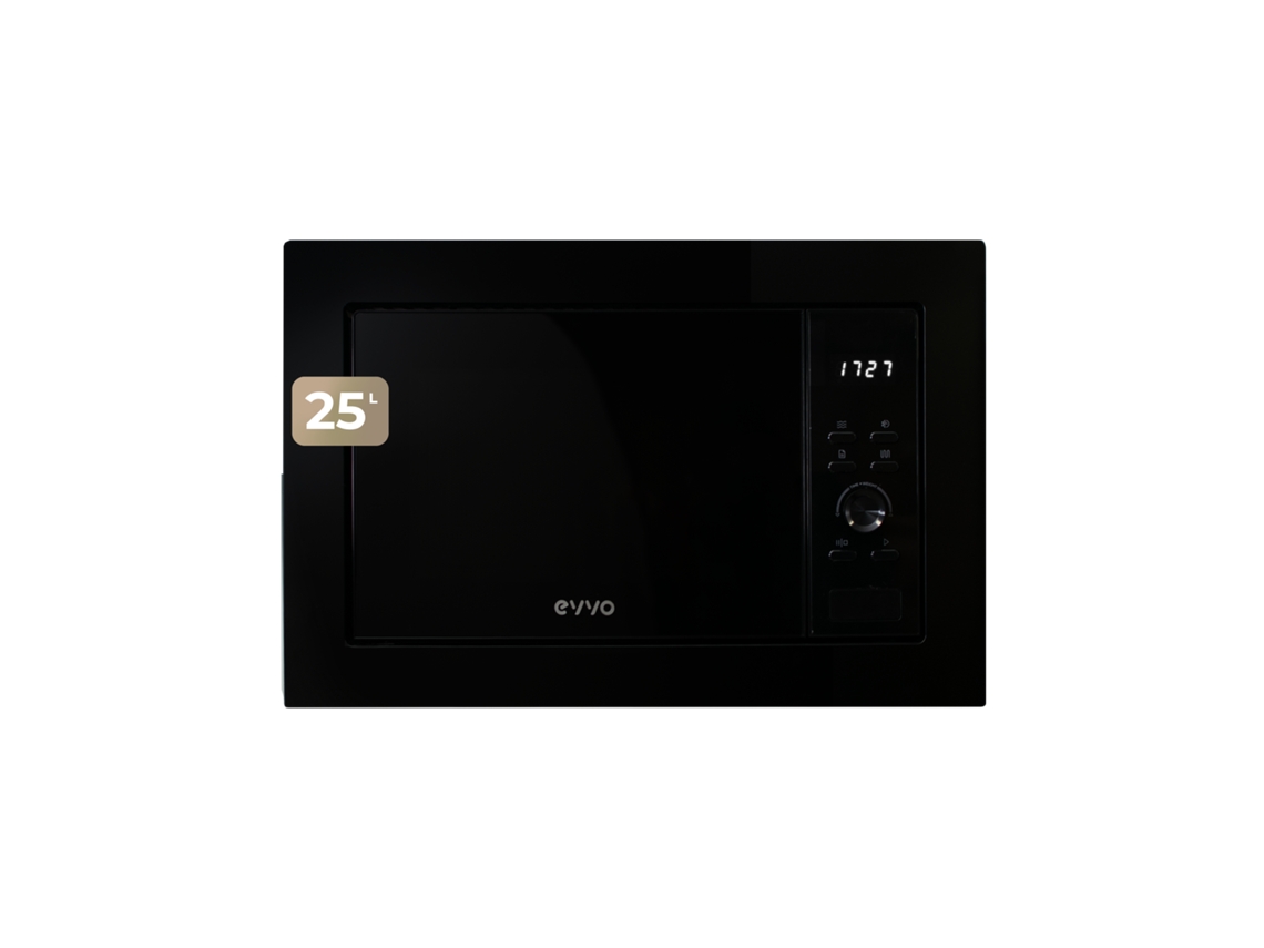 Evvo Micro-ondas Integrável Mi35 Preto, 25l, Grill 1000w, 8 Funções, Multifunção, Temporizador 60 Min, Display Digital, Preto