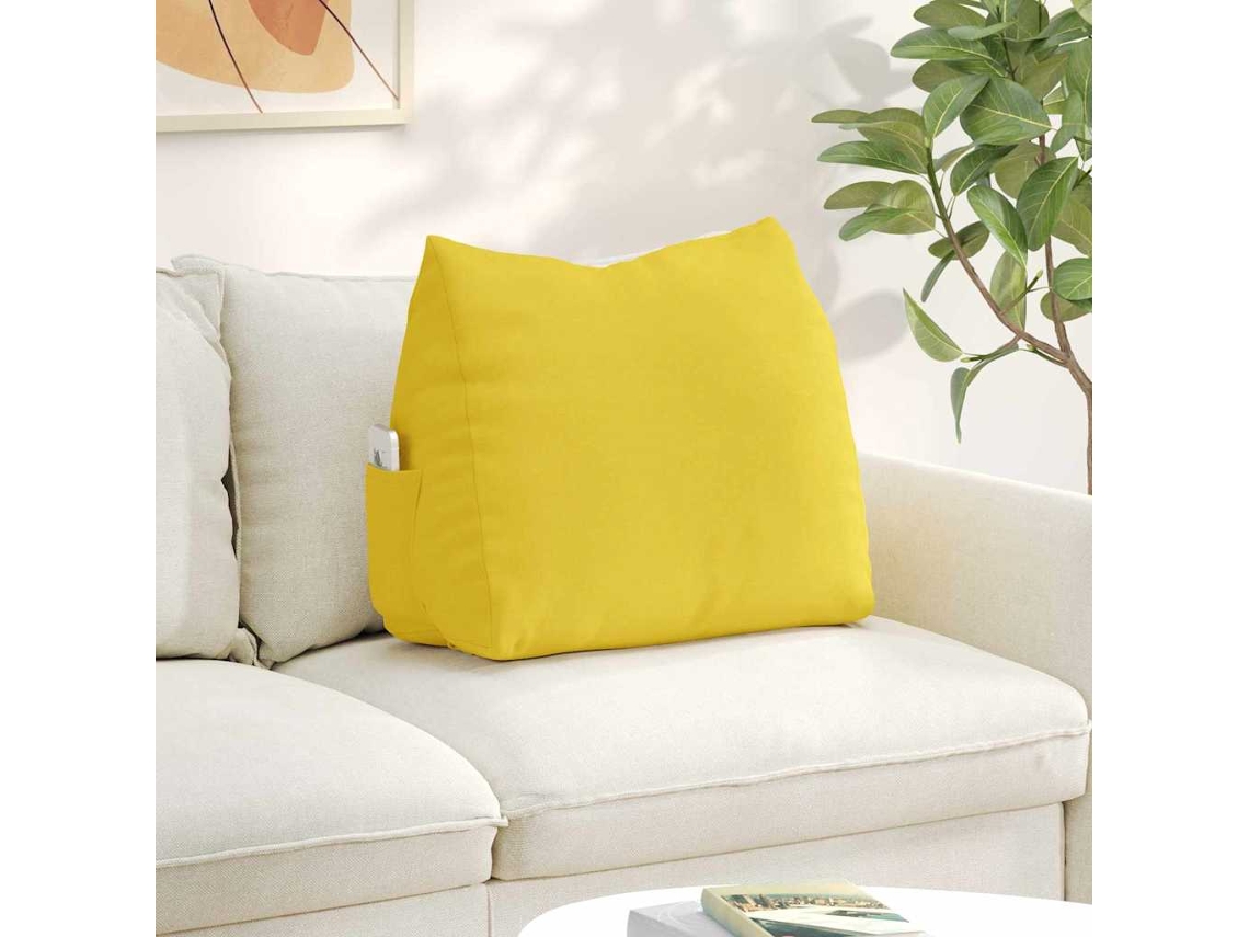 Vidaxl Travesseiro Para Costas Amarelo Claro 60 X 20 X 50 Cm Tecido