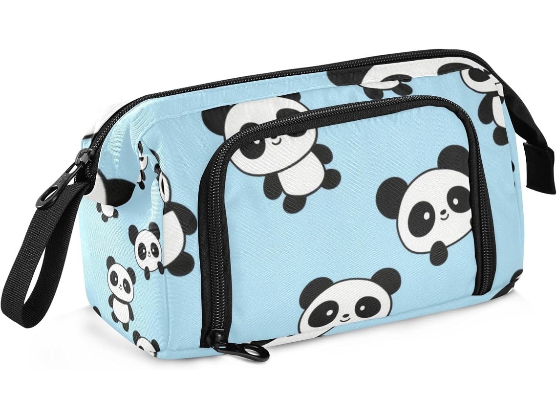 Estojo Grande com Estampa de Panda, Azul, Ideal para Professoras, Universitárias e Mulheres. Perfeito Maquiage