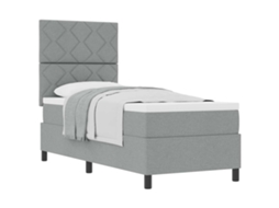 Cama De Solteiro | Camas Para Quarto | Cama Box Com Colchão Cinzento-claro 80 X 200 Cm Tecido