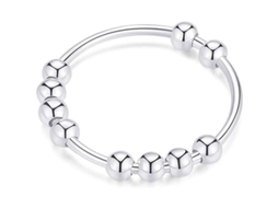 2026 anillo Antiestrés de Plata de Ley 925 para Mujer/hombre Con Perlas Giratorias, Talla 7