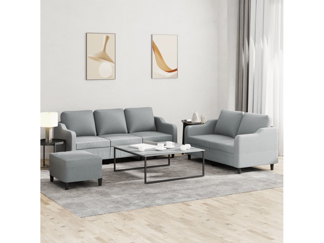Vidaxl 3 Pcs Conjunto De Sofás Com Almofadões Tecido Cinzento-claro
