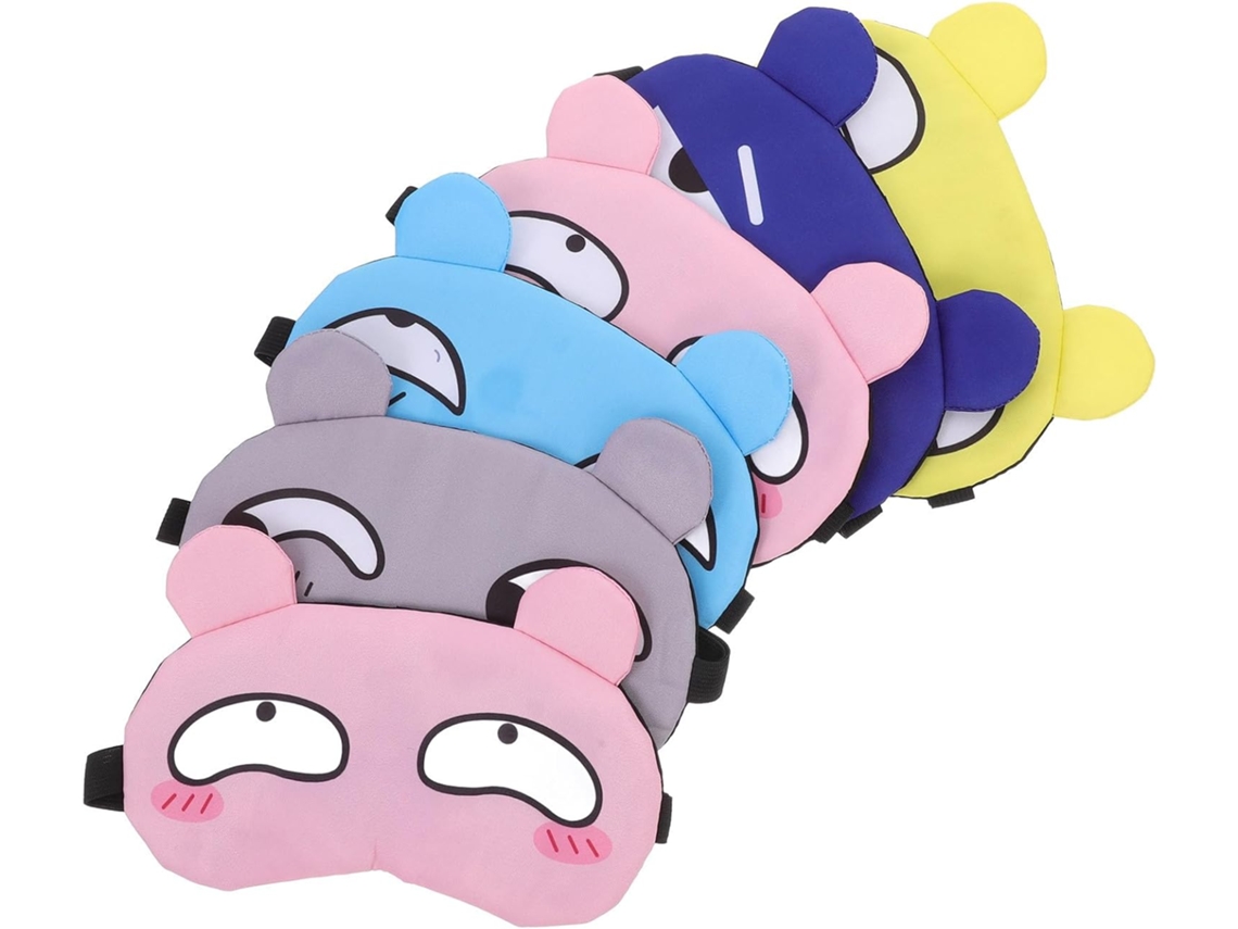 Conjunto De 6 Máscaras De Dormir Fofas E Respiráveis Em Tecido Com Estampas De Desenhos Animados, Que Bloqueiam Eficazmente A Luz.