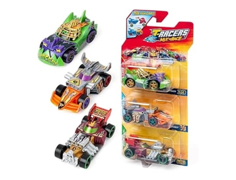 Pacote com 3 carros colecionáveis T Racers Mix N Race, desmontados com peças intercambiáveis, pacote com 10/12 Ptr8v316in00 Magic Boxp24pn