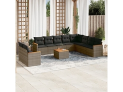 Vidaxl 11 Pcs Conjunto Sofás De Jardim C/ Almofadões Vime Pe Cinzento