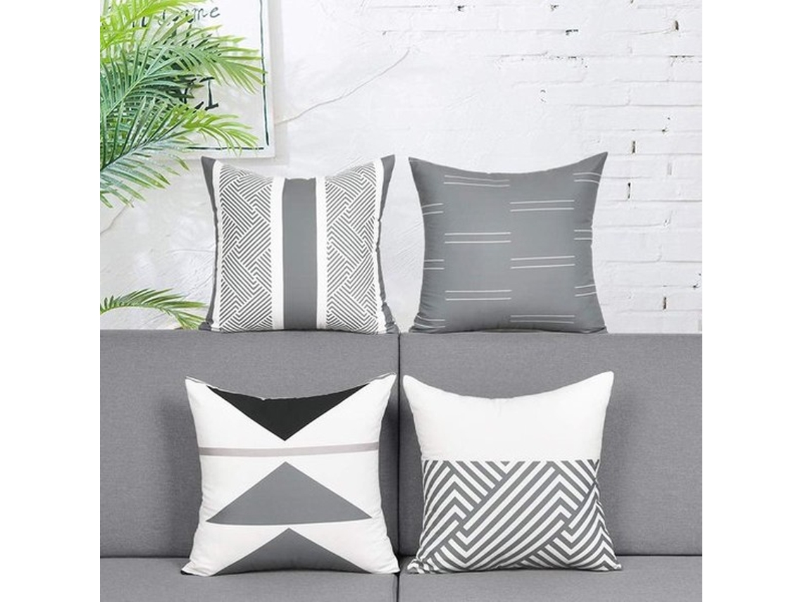 Conjunto De 4 Almofadas De 45x45 Cm - Almofadas Decorativas - Desenho Geométrico - Materiais De Poliéster - Materiais Ambientalmente Amigáveis - Conju