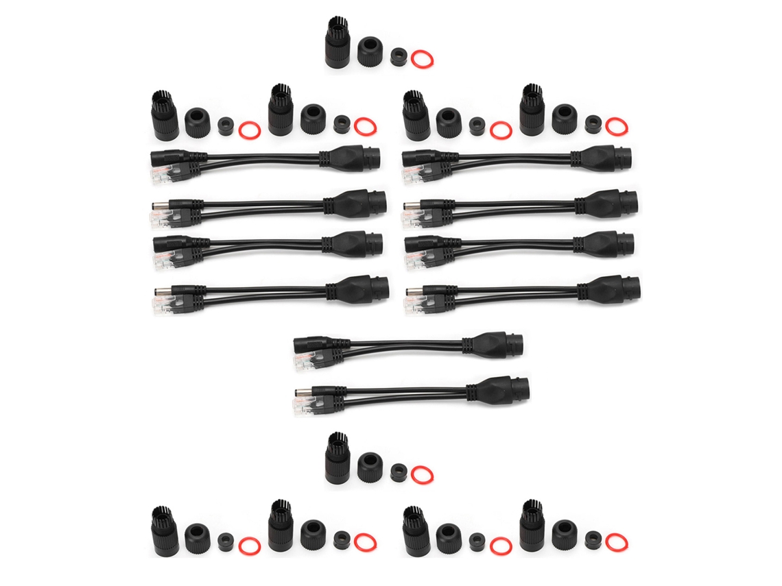 5 Pares Splitter Adaptador Poe Inyector Dc12v Impermeable Para Cámara Ip Ethernet Negro