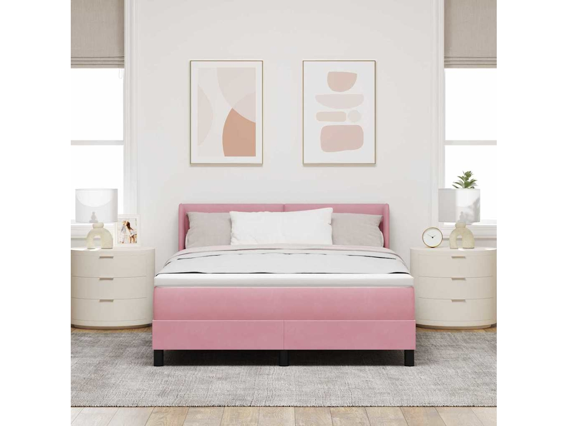 Vidaxl Cama Box Com Cabeceira Manual Rosa 200 X 160 Cm Veludo