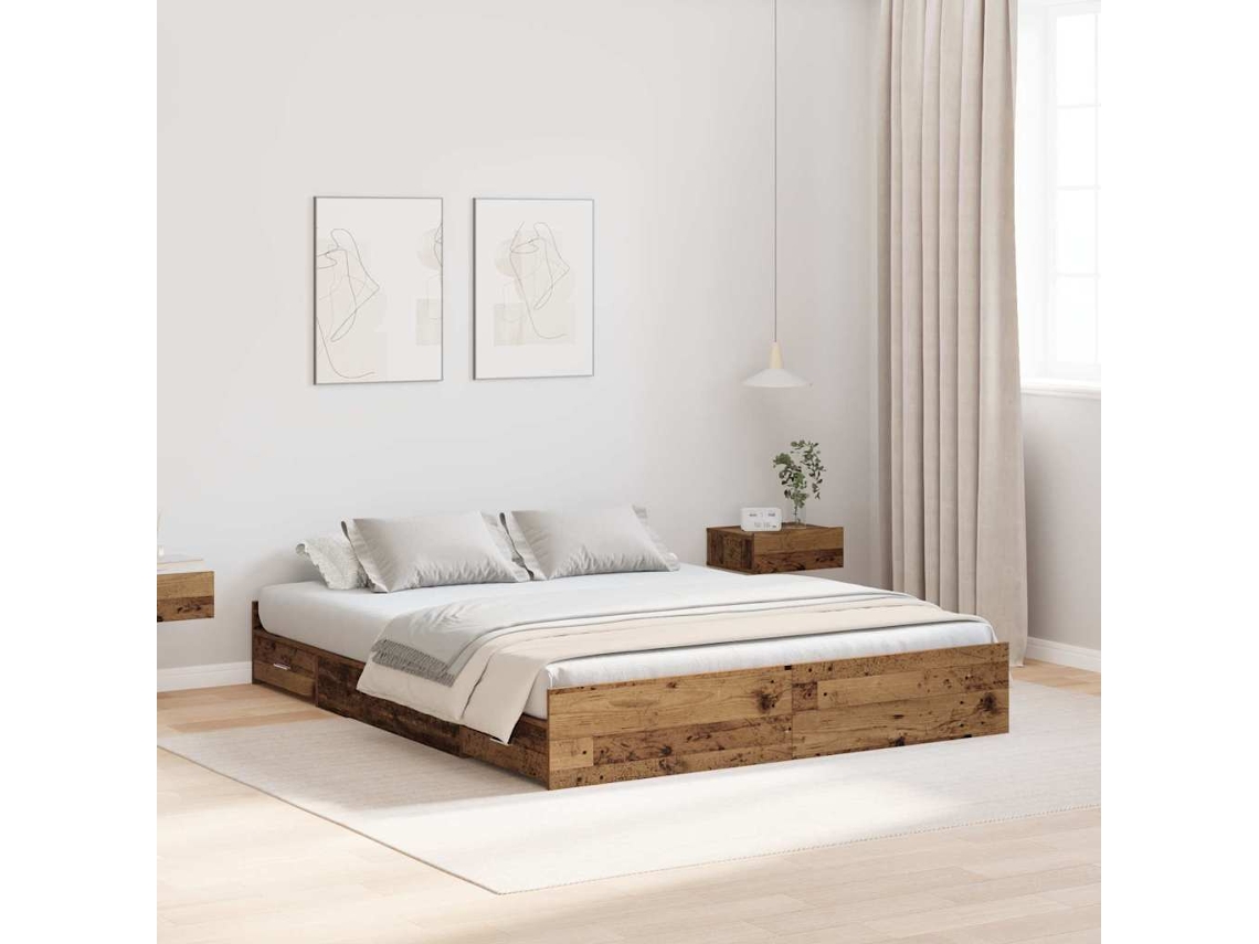 Vidaxl Estrado De Cama Com Arrumação Madeira Antiga 140 X 200 Cm