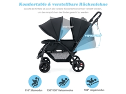 Carrinho de Bebê Duplo Dobrável com Encosto Ajustável, Preto NORTHIX