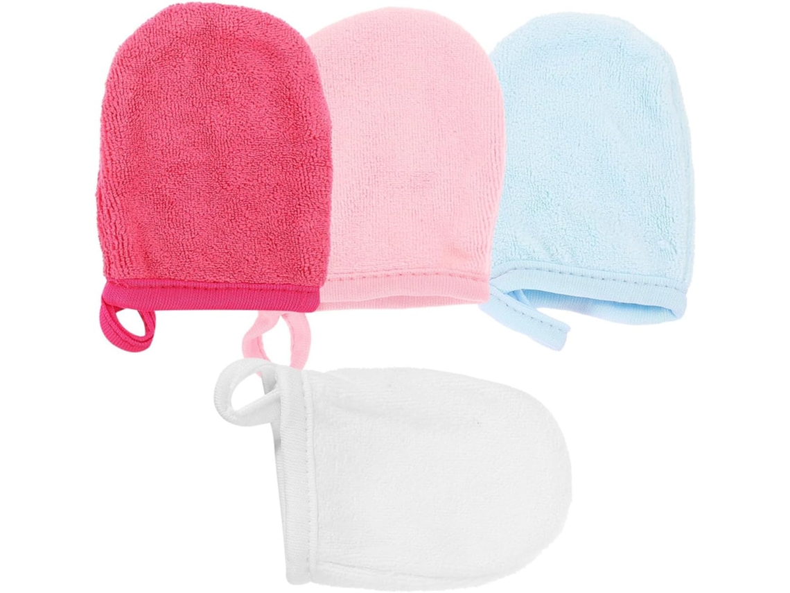 Conjunto De 4 Luvas De Limpeza Facial Em Tecido Macio, Laváveis, Cor Aleatória.