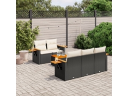 Vidaxl 6 Pcs Conjunto Sofás de Jardim C/ Almofadões Vime Pe Preto