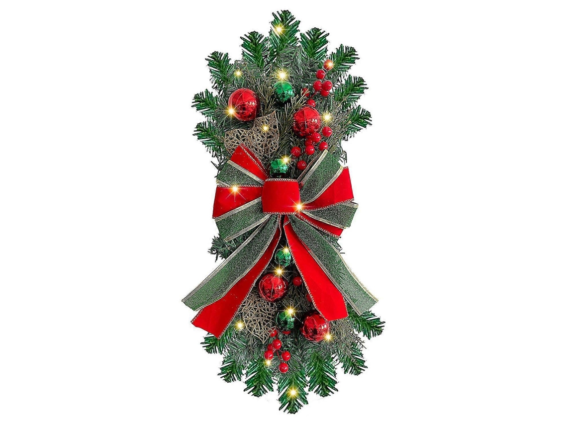 Decoração De Natal Para Escadas, Guirlanda De Árvore Com Laço, Adereços De Decoração Natalina Para Corredor De Escada Vermelho E Aquaforge