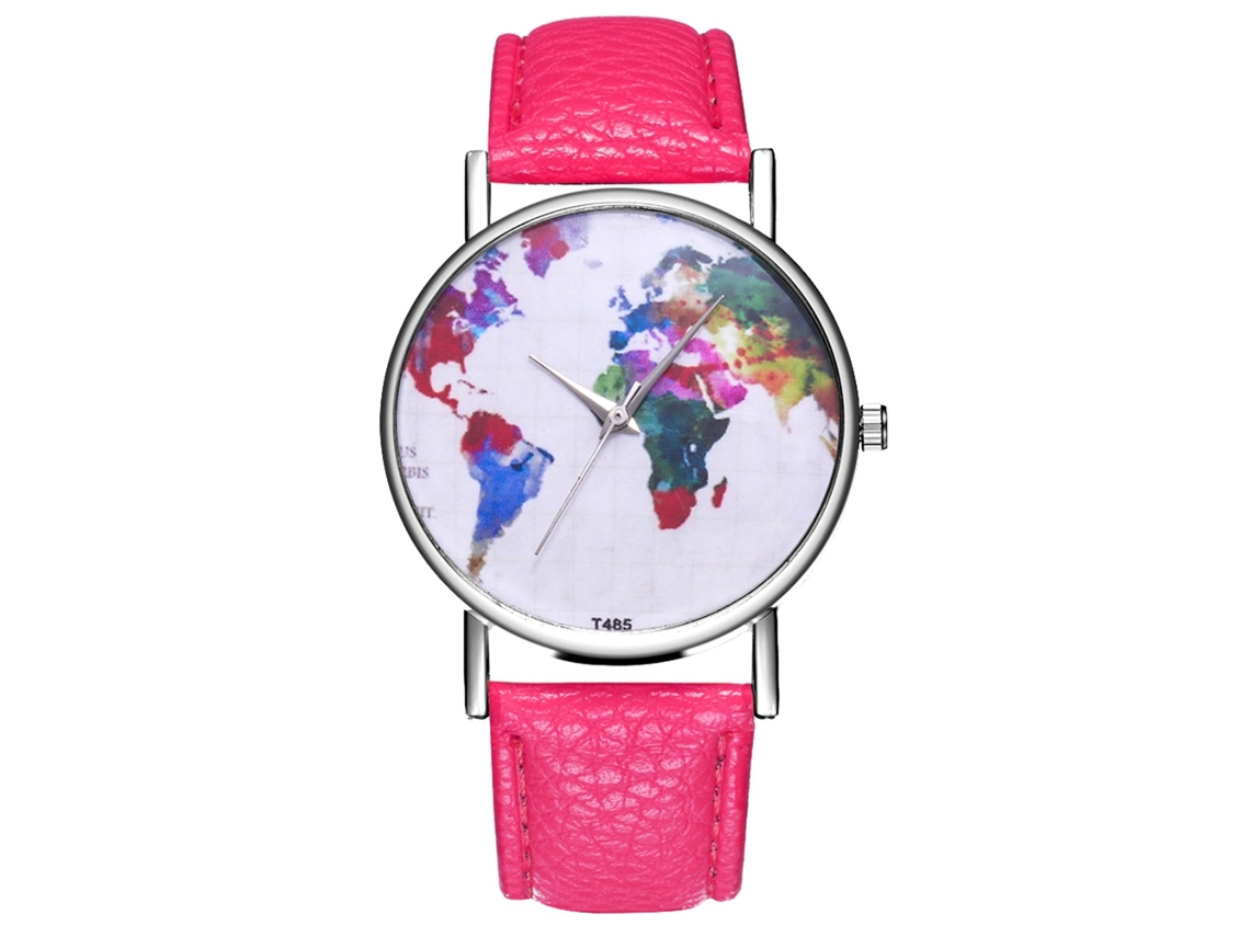 Relógio masculino analógico de quartzo com pulseira esportiva de couro PU (vermelho e rosa)