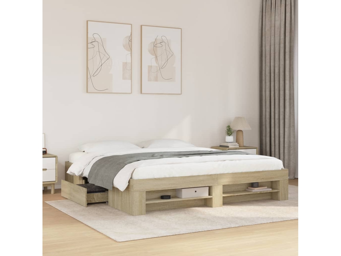 Estrutura De Cama Sem Colchão 200x200 Cm Carvalho Sonoma