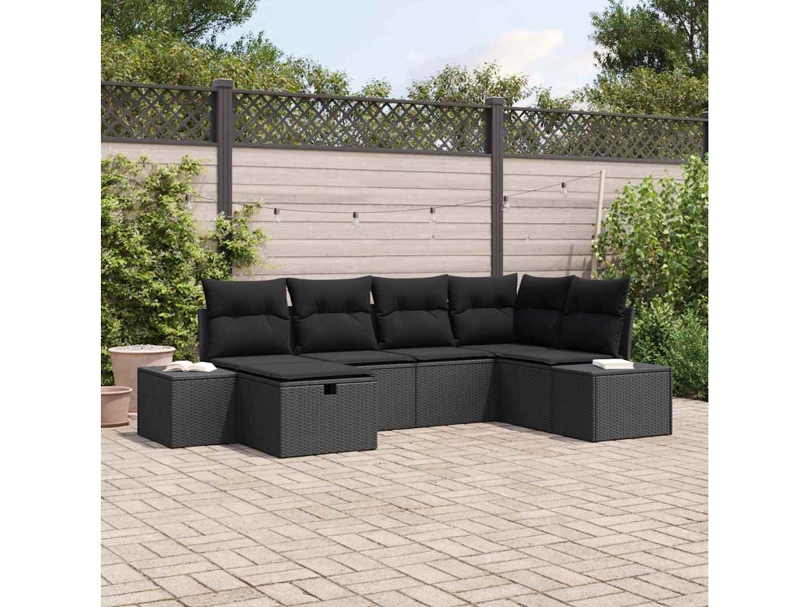 Vidaxl Conjunto de Sofás com Almofada 6 Pcs Vime Pe