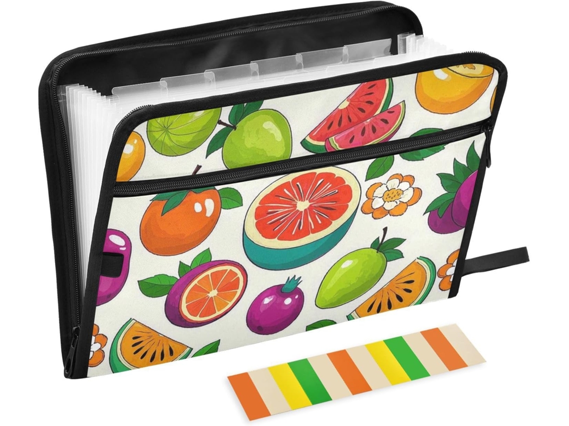 Pasta Com Divisórias, 13 Bolsos, Tamanho A4 E Carta, Com Fecho De Zíper, Material De Escritório, Estampa De Melão