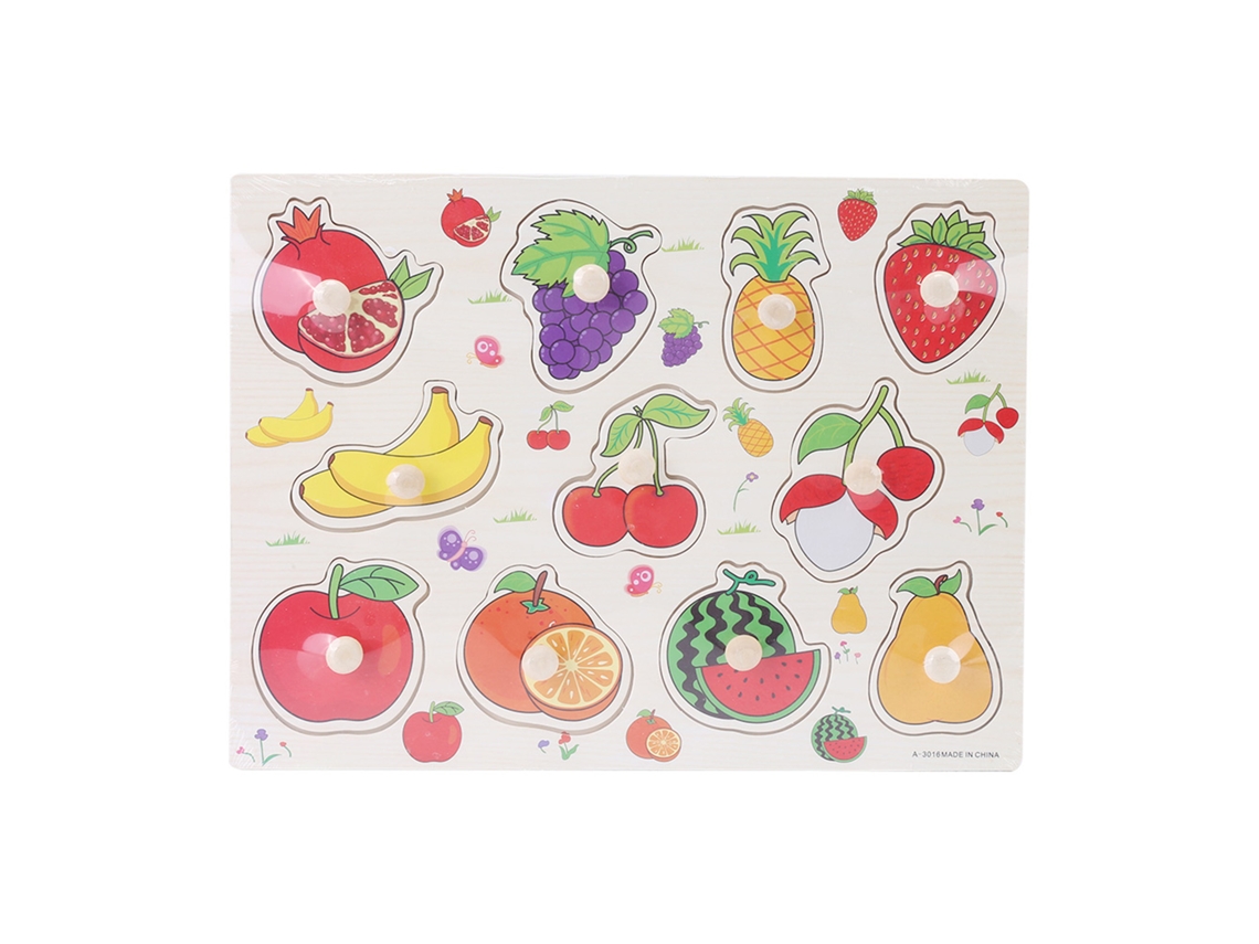 Puzzle De Madeira Com Cabo Para Crianças Brinquedo Educativo De Aprendizagem Cognitiva (frutas)