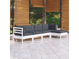 Vidaxl 5 Pcs Conjunto Lounge De Jardim C/ Almofadões Pinho Branco