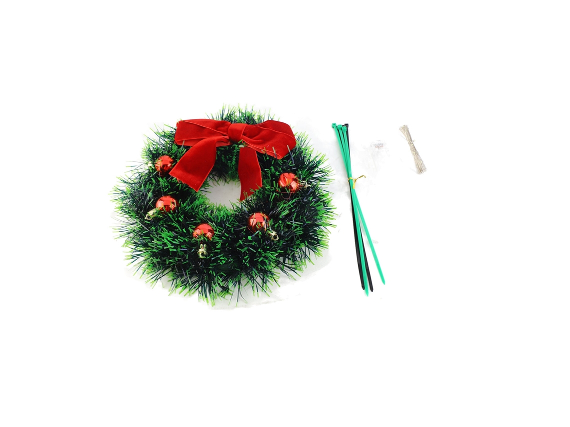 Coroa de Natal para Carro com Luzes Led e Laço Vermelho Decorativo de Natal 25 Cm | S/MARCA