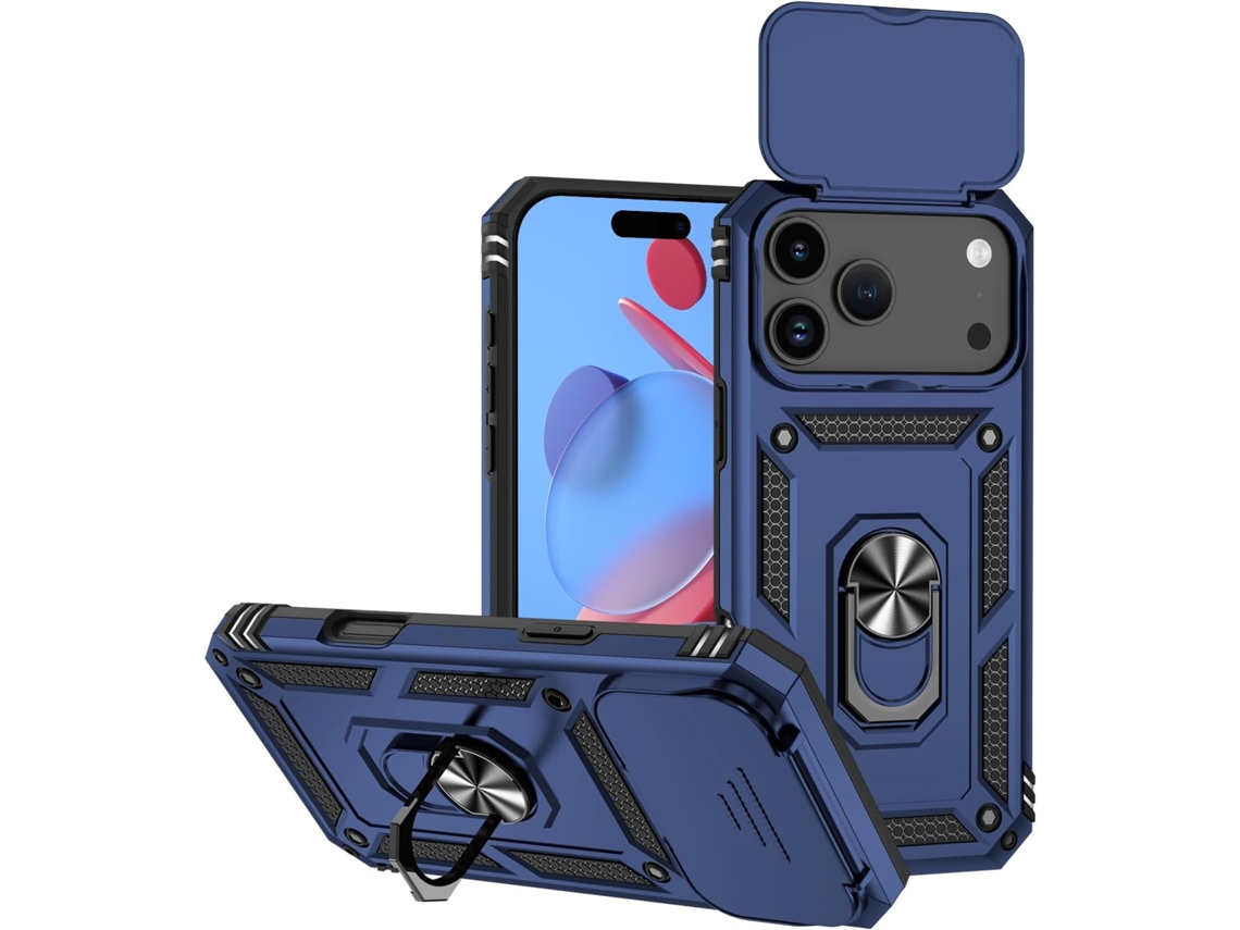 Capa AEUZWR azul com camada magnética, compatível com iPhone 17 Pro, protetora de câmera e com suporte integrado, resistente a impactos.
