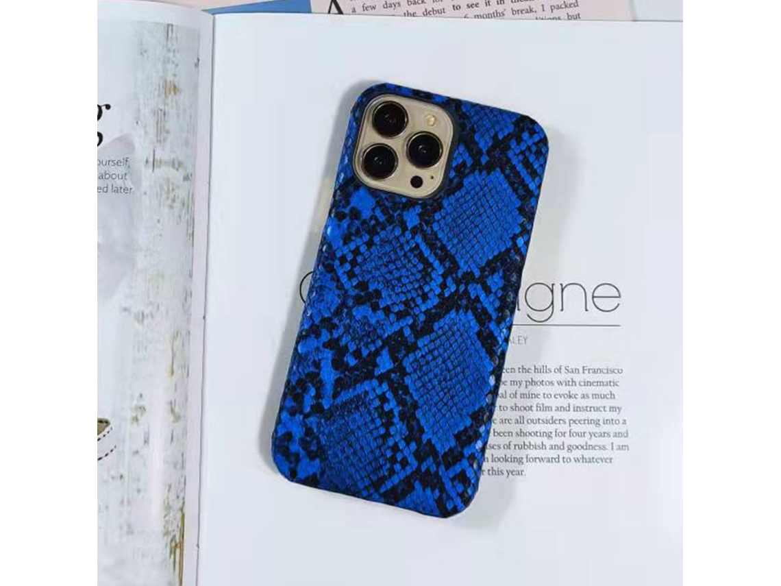 Capa Para Iphone 17 Em Couro Sintético Com Textura De Píton Azul