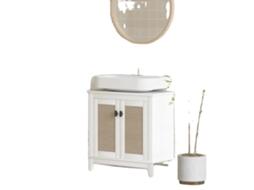 Armário Banheiro, Portas Rattan, 2 Prateleiras, Branco OEM