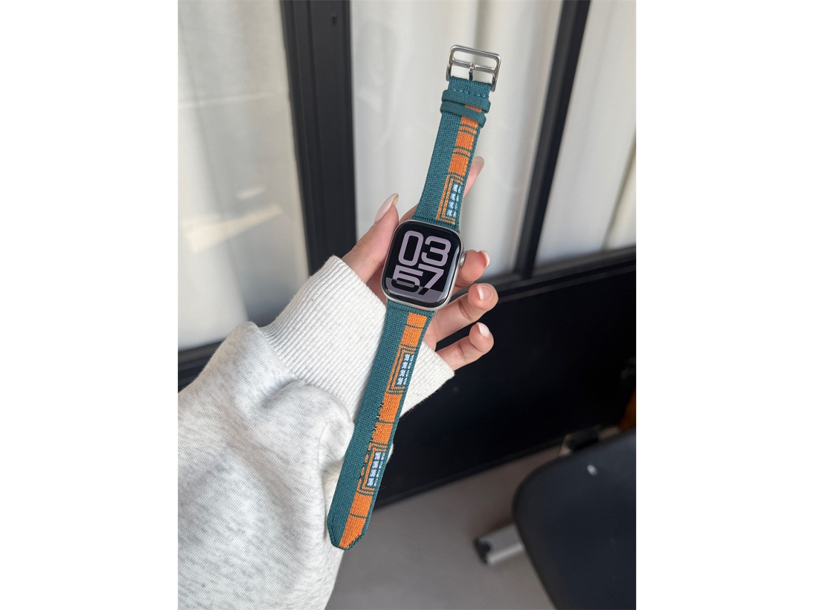 Pulseira Party Style Ultra Knit Jacquard Com Fivela De Pino 98 Para Apple Iwatch S10 S11 42 44 45 46 49mm Verde E