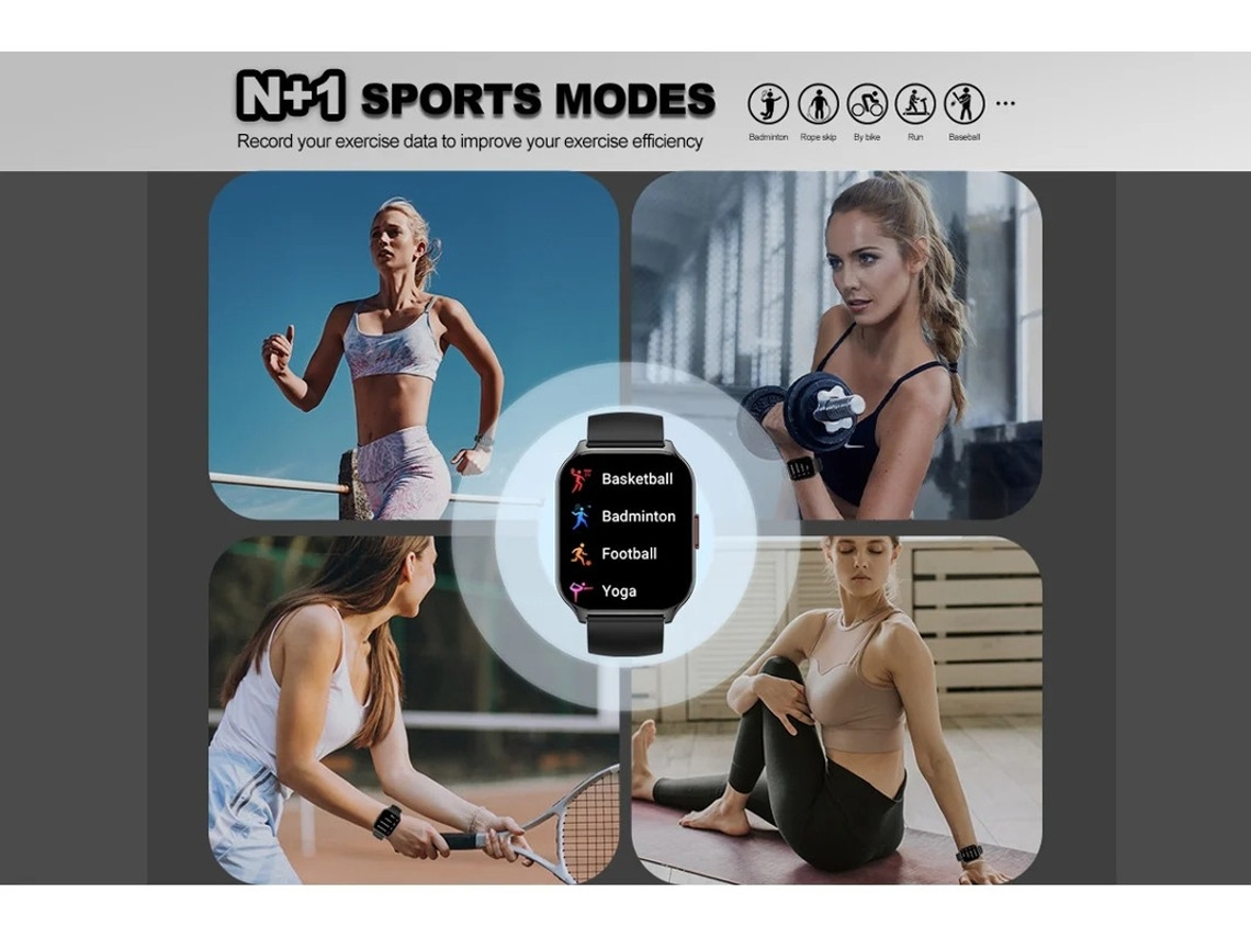 Smartwatch feminino Bestvite P95 com tela de 2,1 polegadas e 24 modos esportivos, rosa