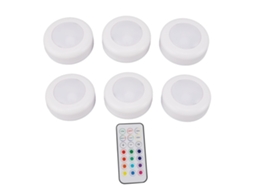 Rebe-6pcs Luces Led De Puck Con Control Remoto Ajustable Para Iluminación De Armarios, Gabinetes Y Mesadas Blanca