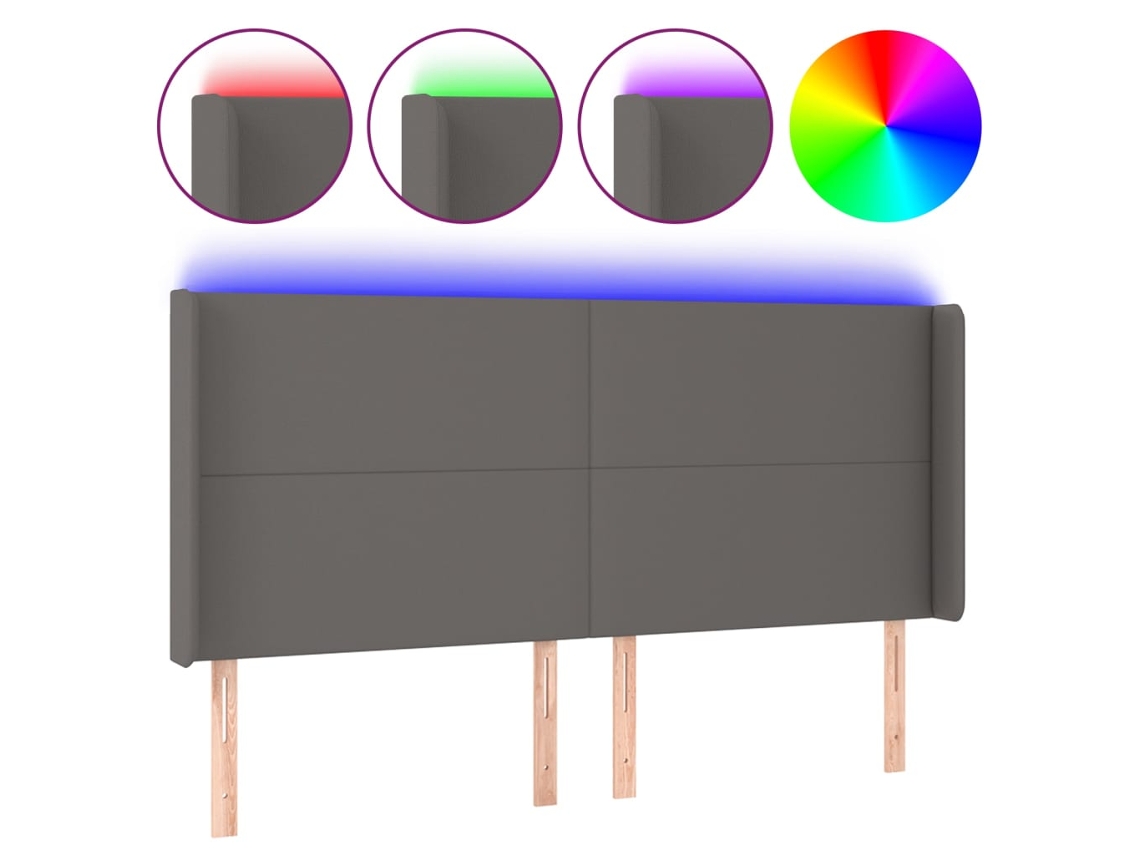 Led Headboard, Led Headboards Vidaxl Cinzeto Couro Artificial (163 X 16 X 118/128 Cm)